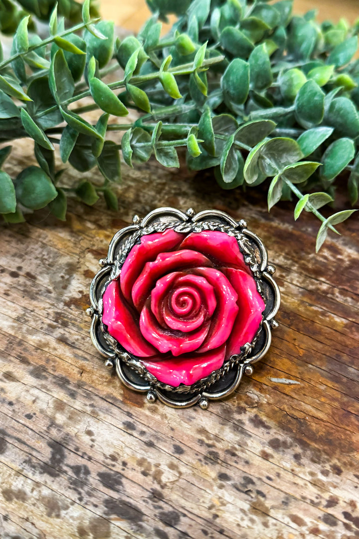 Sculpted Resin Rose Ring - Pink