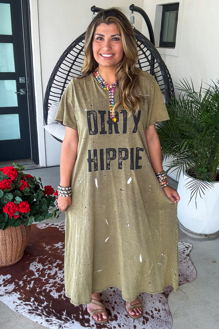 Dirty Hippie Maxi Dress - 100% Cotton - Charcoal/Olive