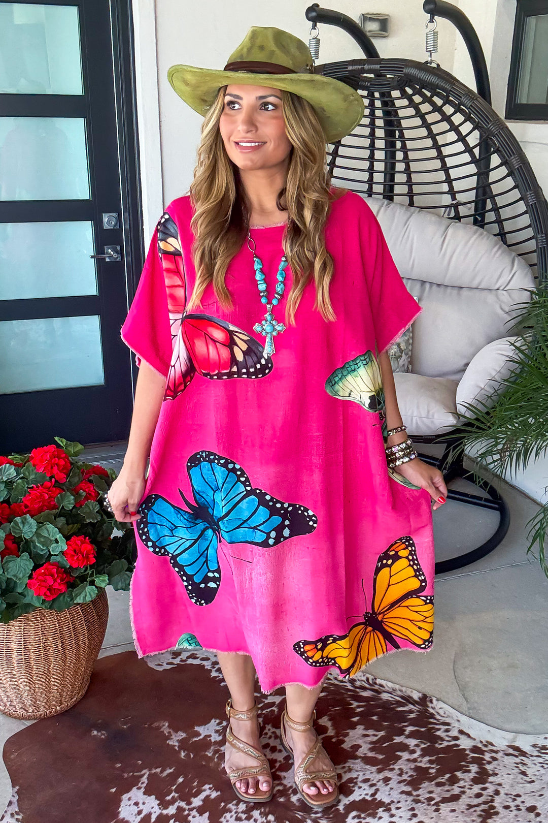 Butterfly Linen Feeling Dress/Tunic - 100% Cotton