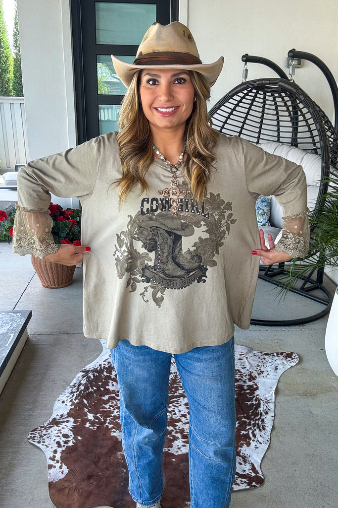 Cowgirl and Rhinestones Lace Oversized Top - Cotton Linen Blend