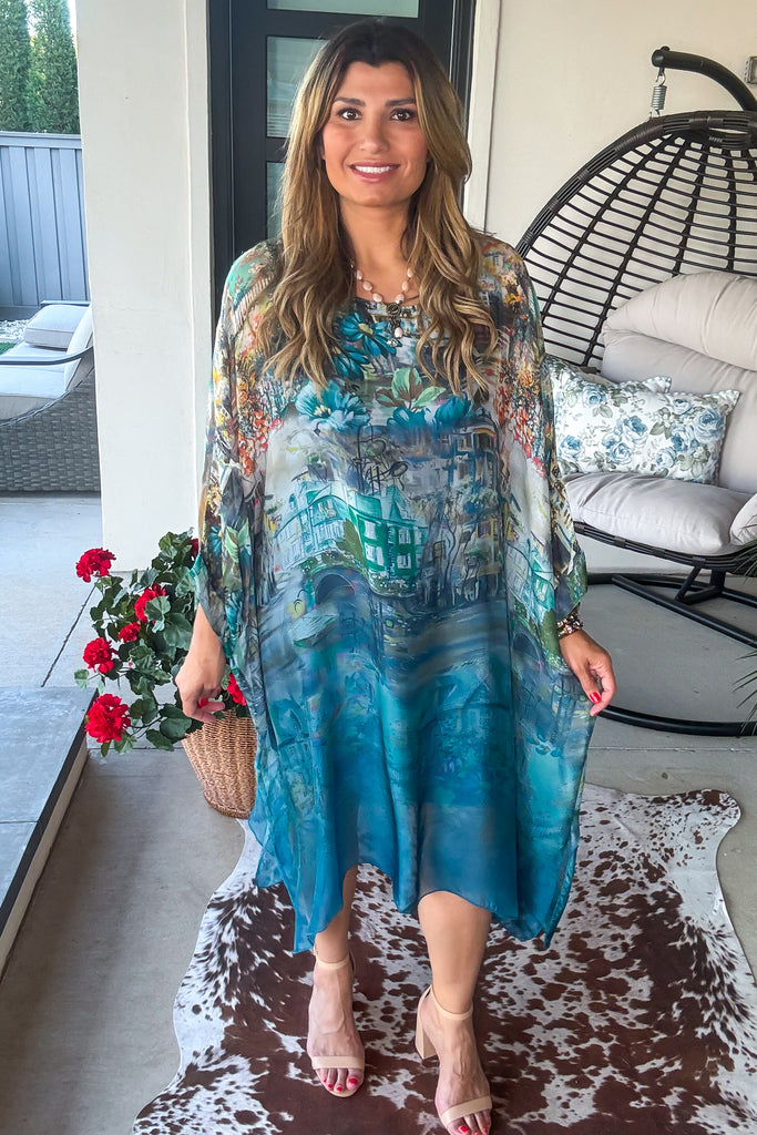 Midnight in Positano Silk Tunic - Made in Italy  - Teal