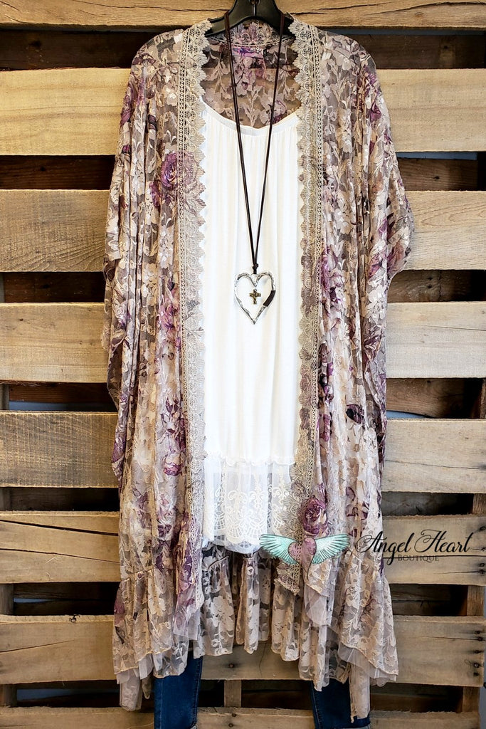 One More Time Long Kimono Lace - Rose [product type] - Angel Heart Boutique