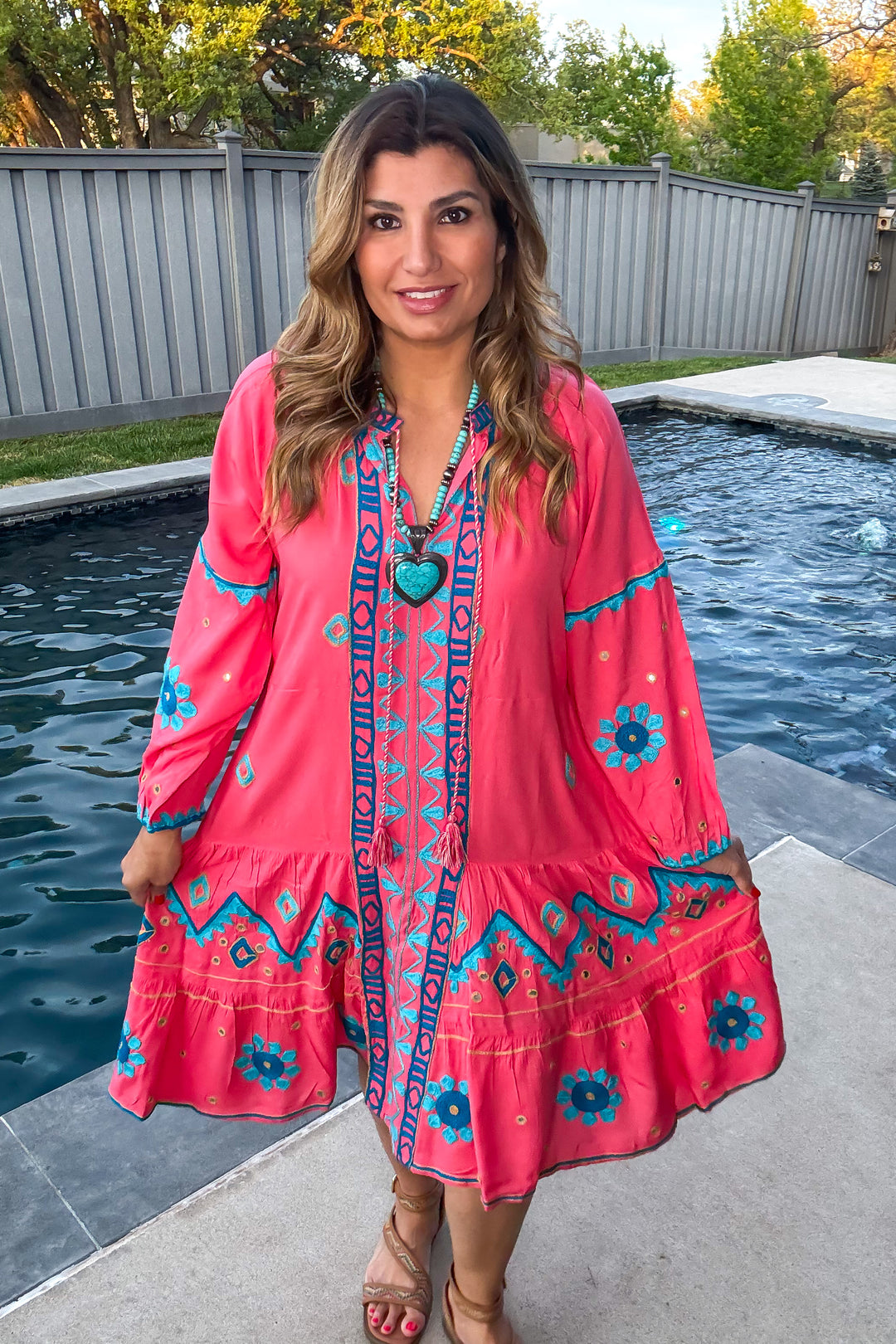 Wondering Around Town Midi Dress - Pink - 100% Cotton