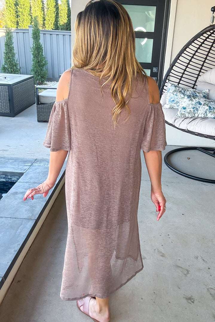 All The Above Cold Shoulder Dress - Brown - SALE