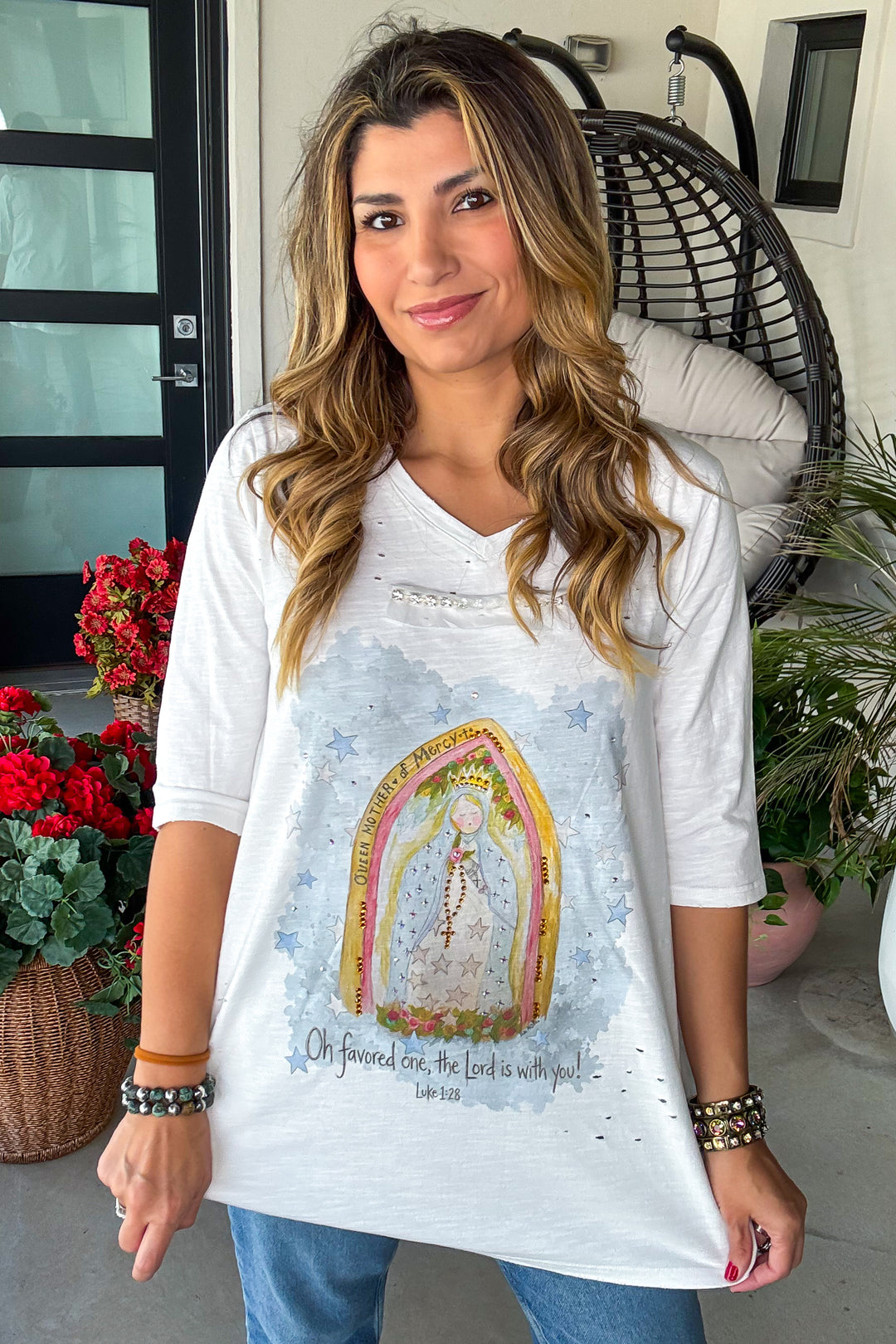 Queen Mother of Mercy Tattered Tee - 100% Cotton - Made in USA