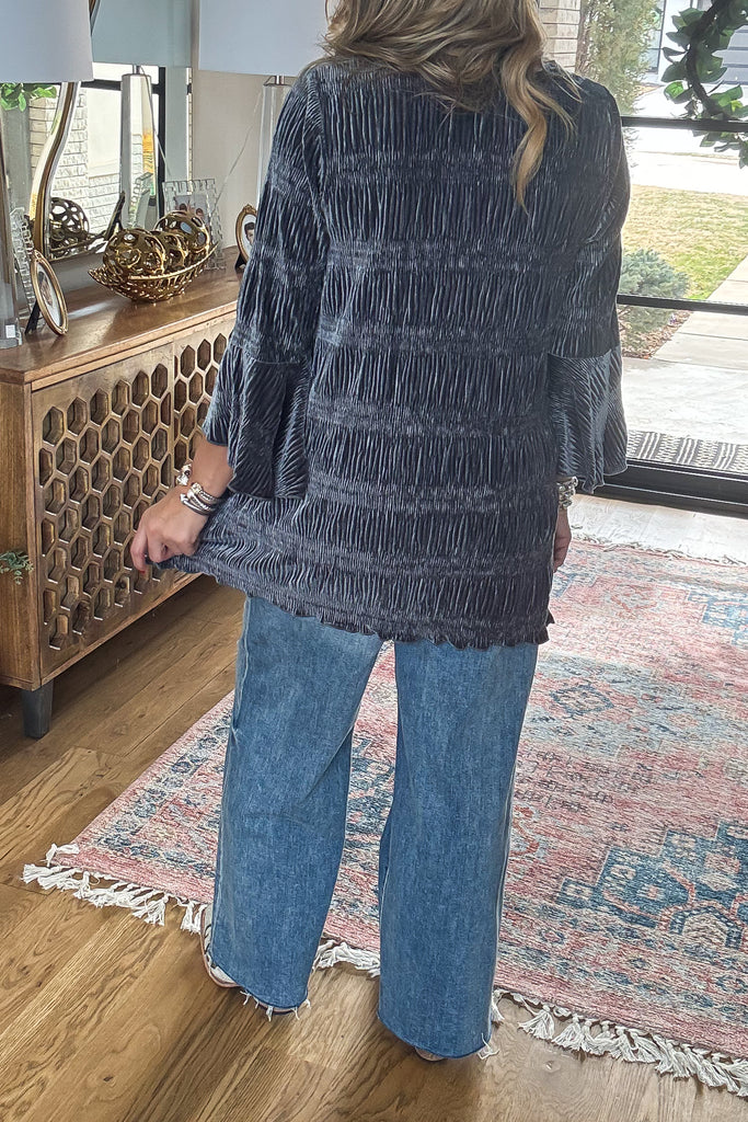 Straight To Town Velvet Tunic - Dark Gray