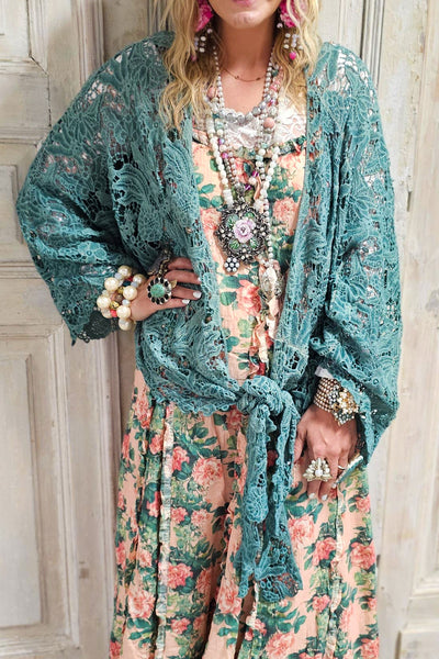 PRE ORDER: Desert Lace Dream Cardigan - Teal