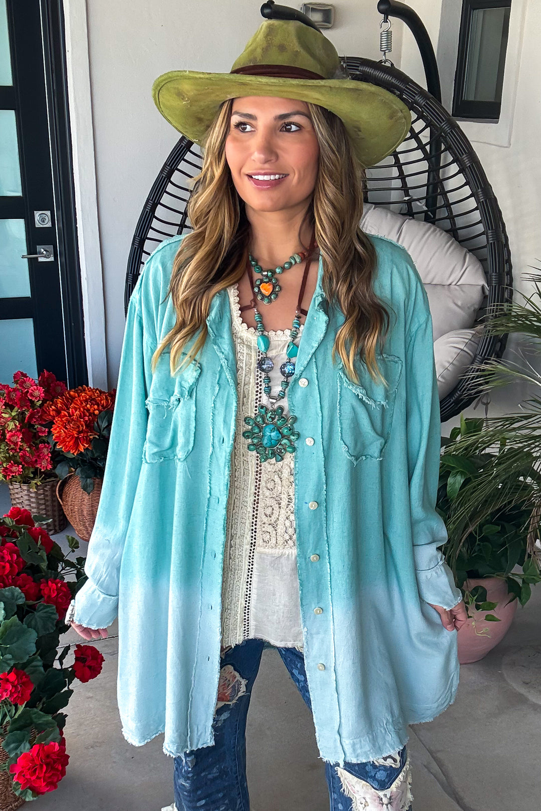 Coastal Mist Oversized Ombre Tunic - Teal