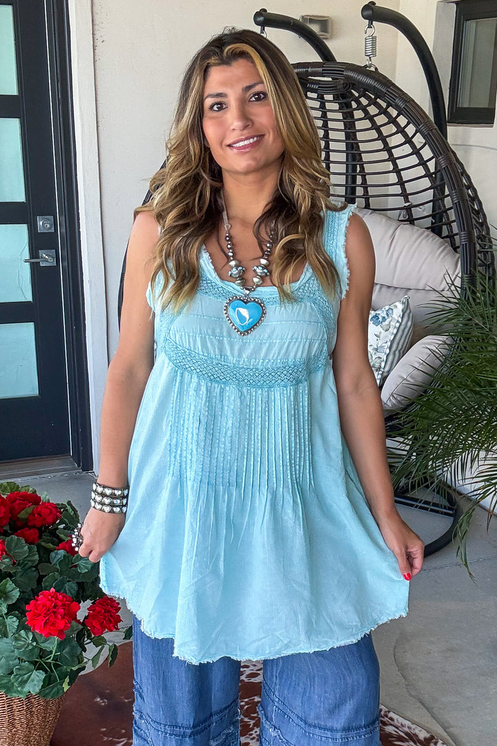 Tied With Grace Tunic - 100% Cotton - Blue