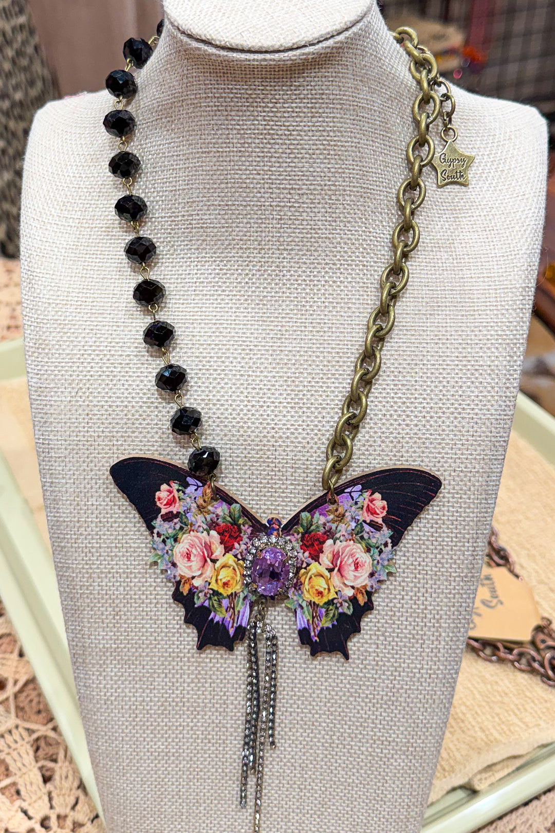 Butterfly Pendant with Purple Jewel