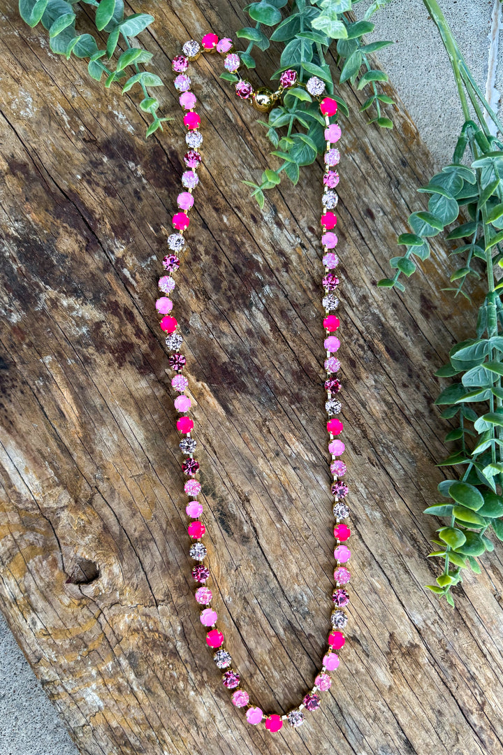 WAFA Crystal Necklace - Long 30" - Mix Pink
