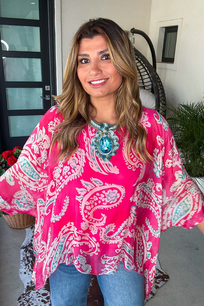 Paisley Palace Silk Top -  Pink - Made in Italy