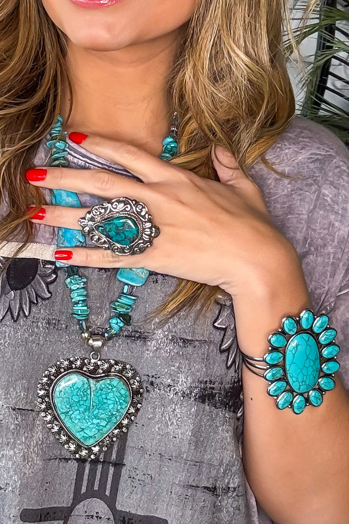 Desert Soul Turquoise Statement Necklace - Silver Plated Overlay - RARE TURQUOISE FROM KINGMAN ARIZONA