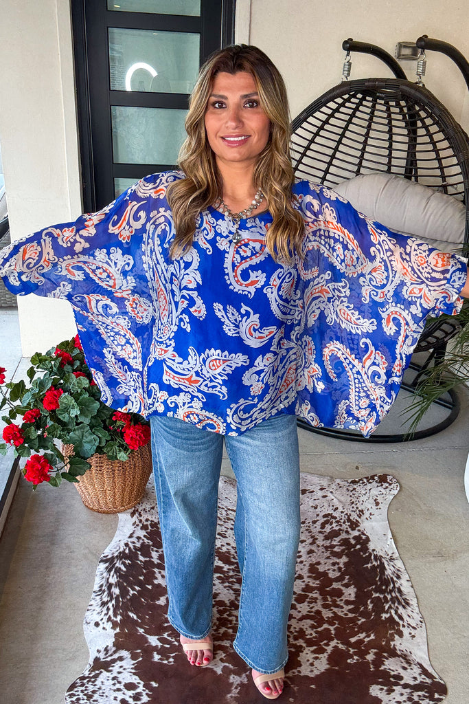 Paisley Palace Silk Top -  Blue - Made in Italy