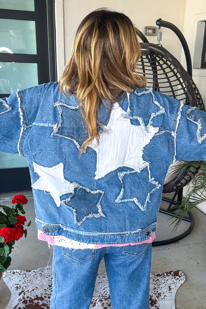 Starlit Oversized Denim Jacket - Denim