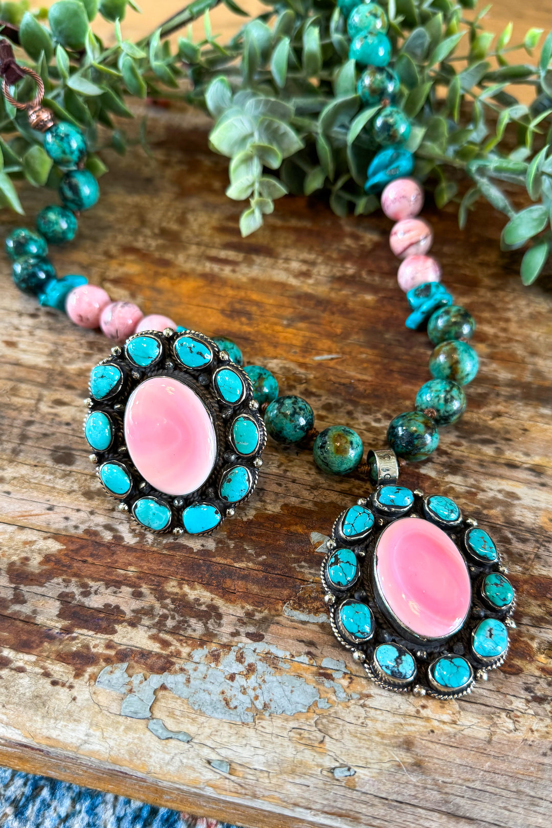 Handmade in Texas - Pink Conch and Turquoise Ring