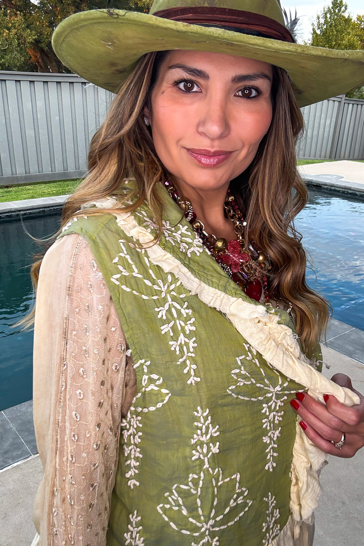 Embroidered Ruffle Vest - 100% Cotton