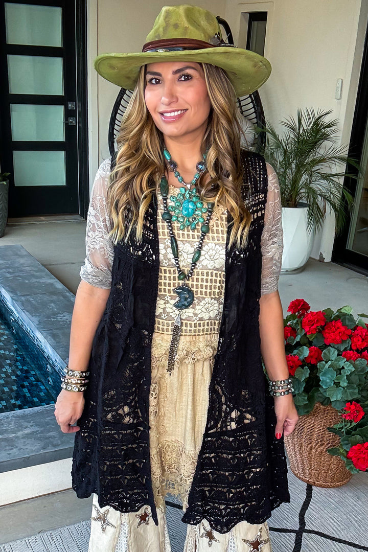 Gracefully Polished Crochet Cardigan - Black