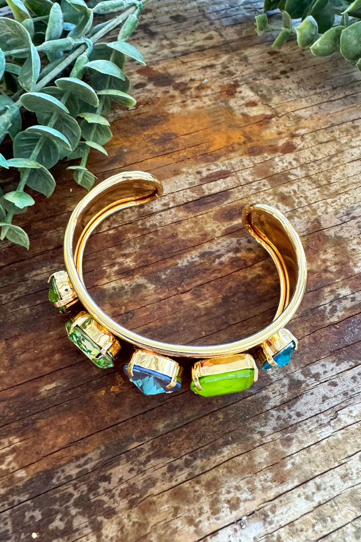 WAFA - Austrian Crystal Gold Plated Bracelet Mid Cuff - Green/Blue Mix