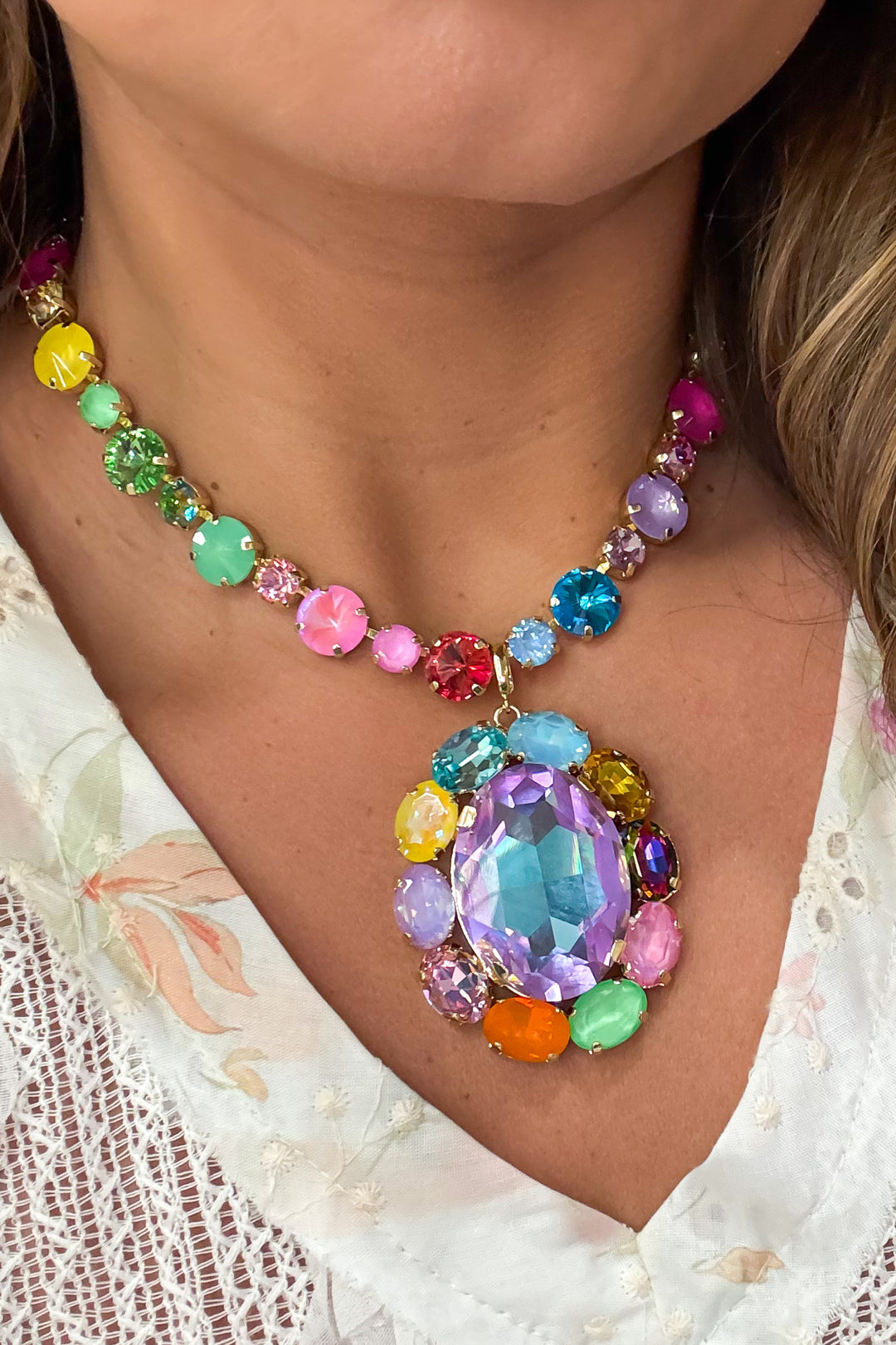 WAFA Concho Necklace - Mint - Austrian Crystal - 12"
