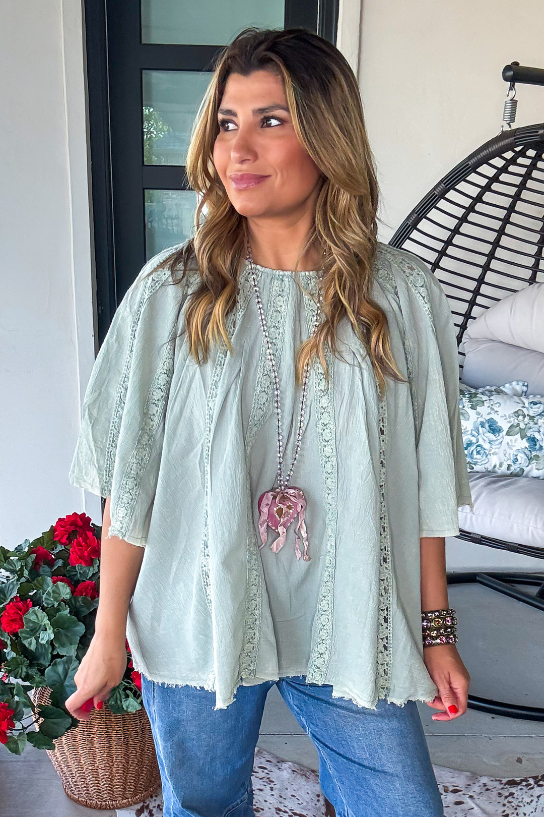 Riverstone Lace Tunic - 100% Cotton - Dusty Mint
