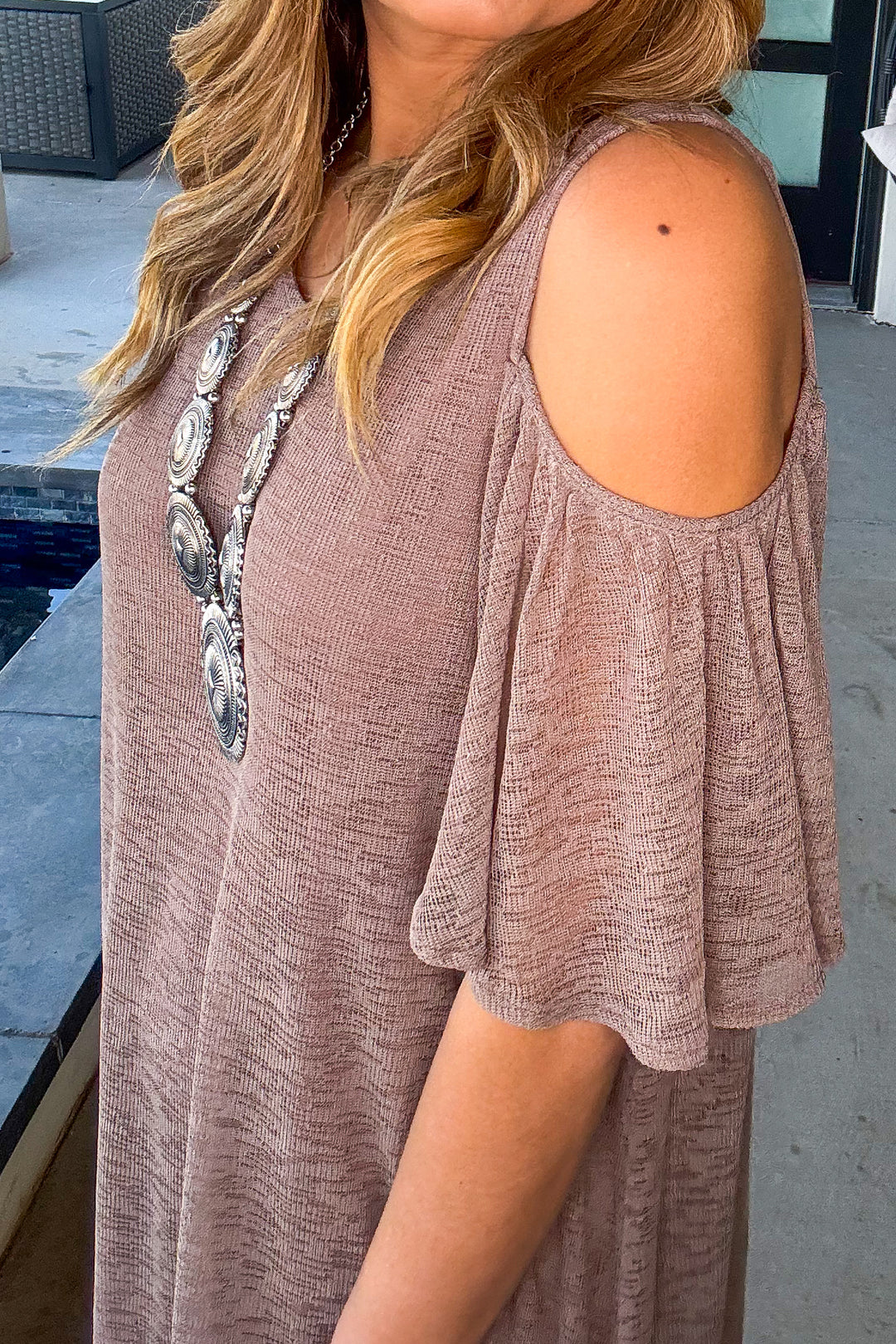 All The Above Cold Shoulder Dress - Brown - SALE