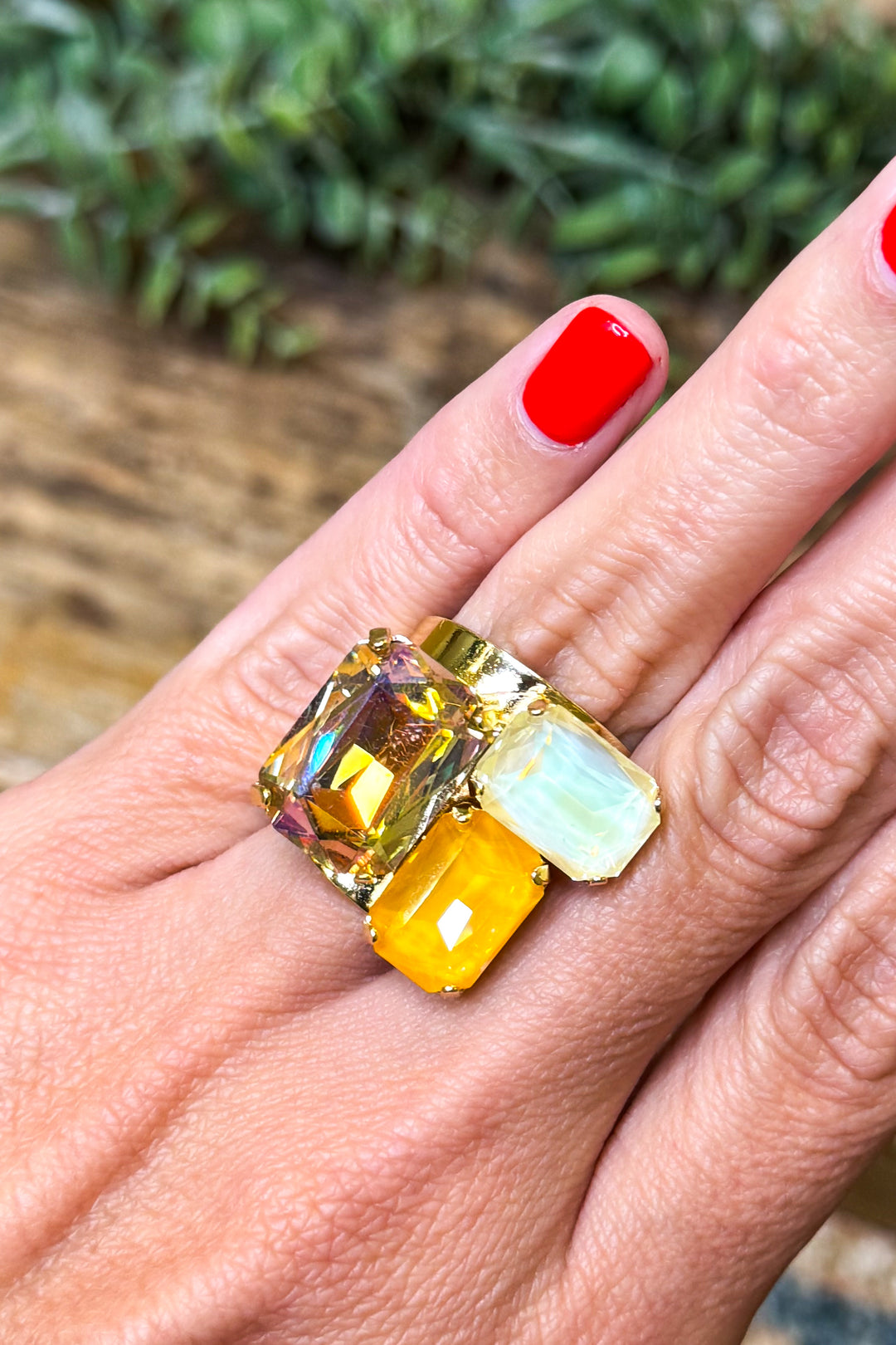WAFA Crystal 3 Stones Ring - Yellow Mix