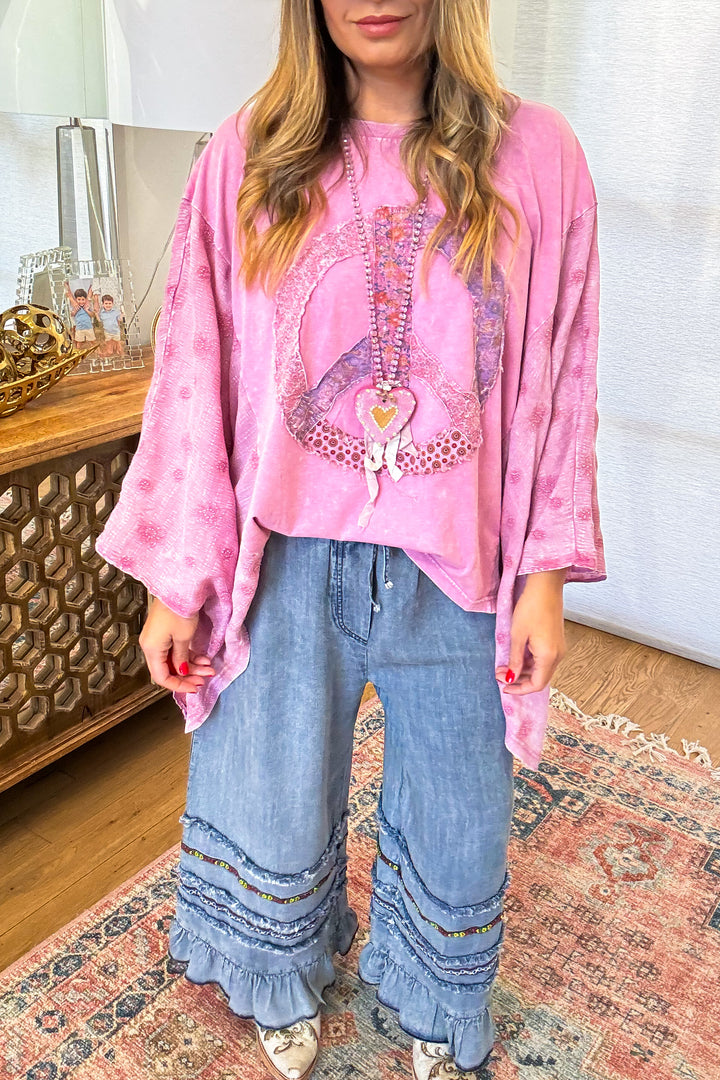 PRE ORDER: Frayed And Ruffled Denim Capris - Washed Denim