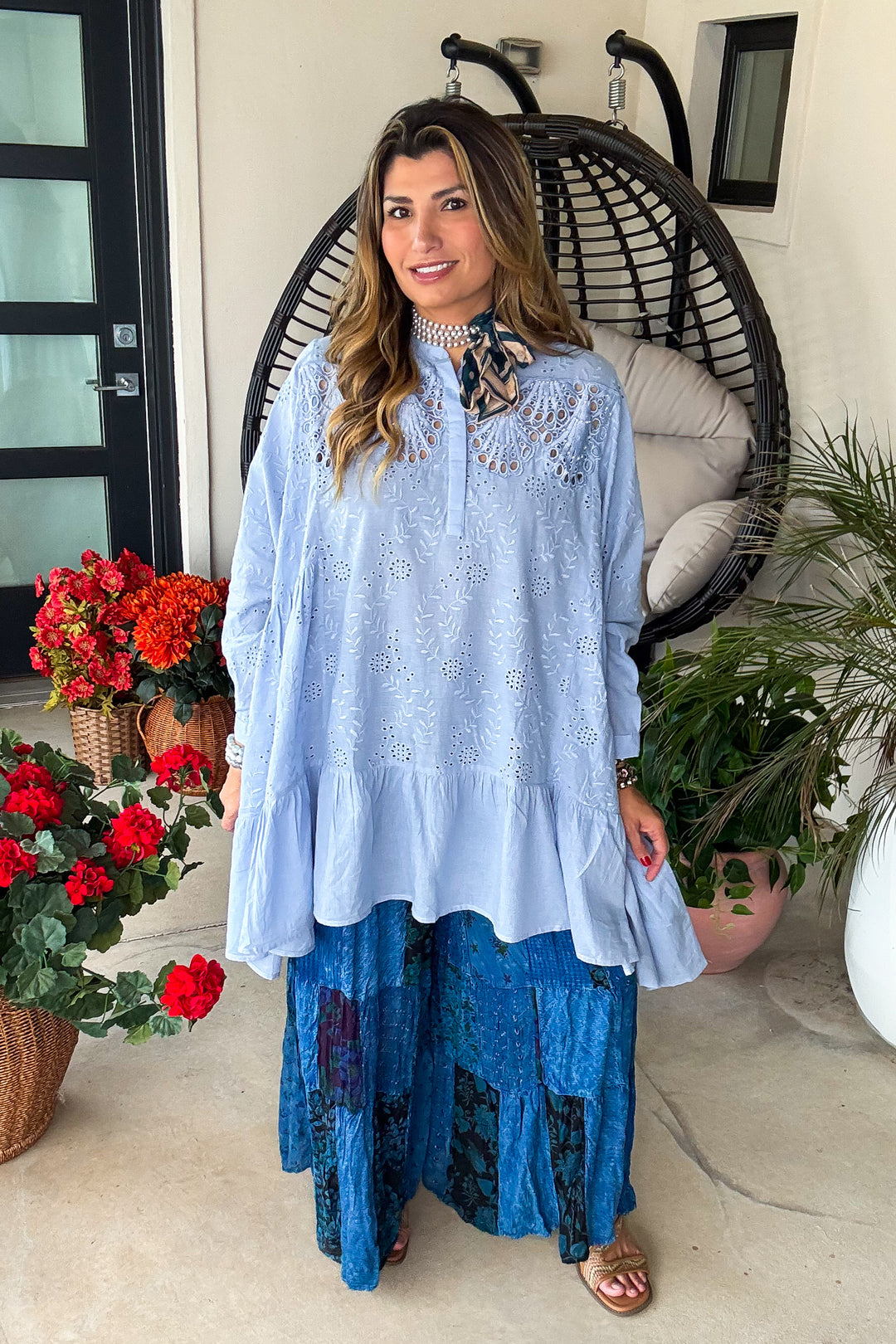 Luminous Pearl Tunic - 100% Cotton  - Blue