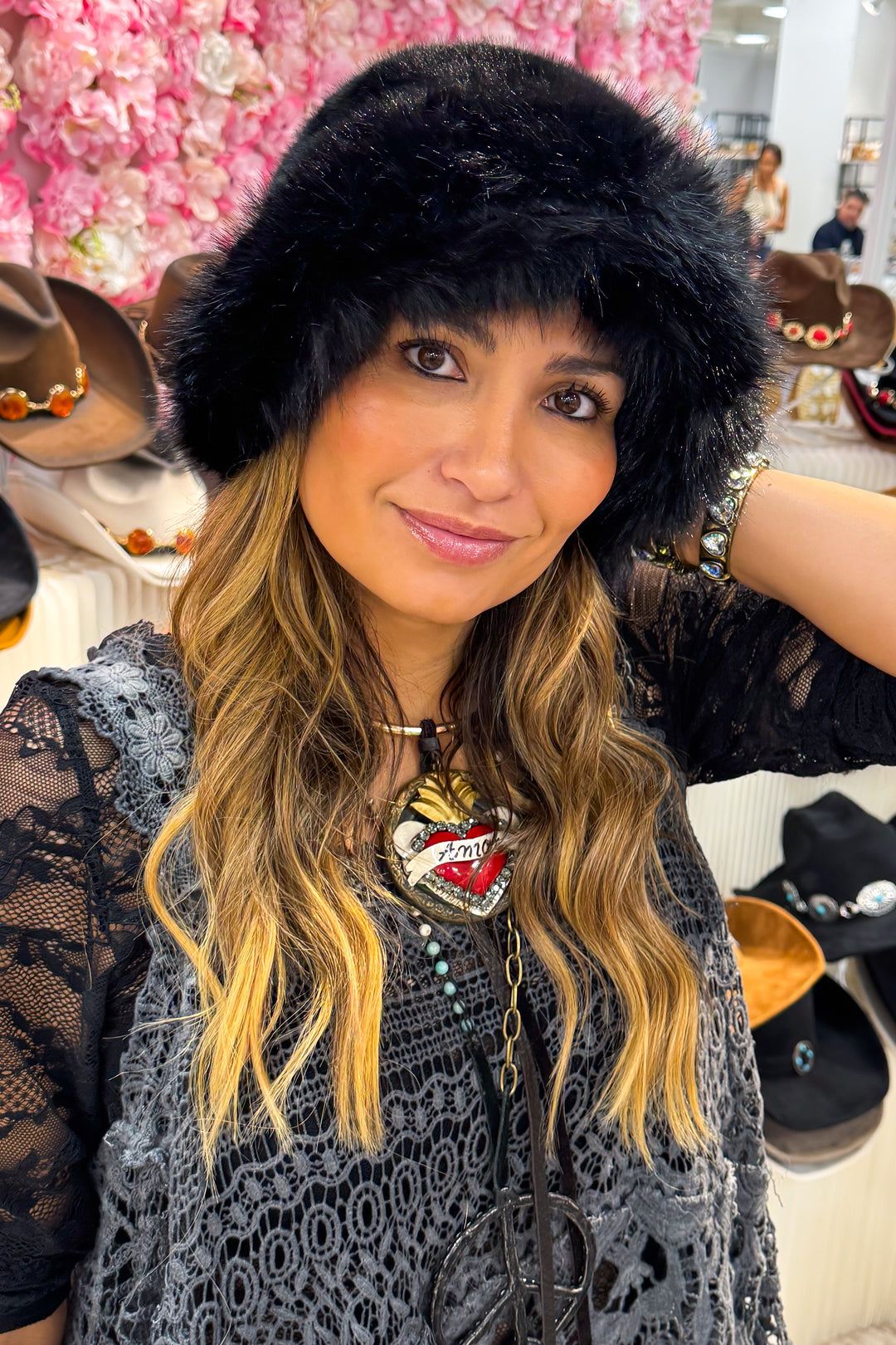 Faux Fur Winter Hat - Black