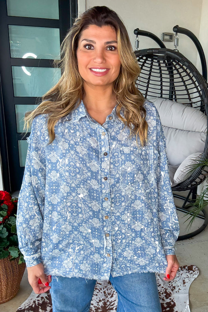 Paisley Chateau Button Down Top - Blue