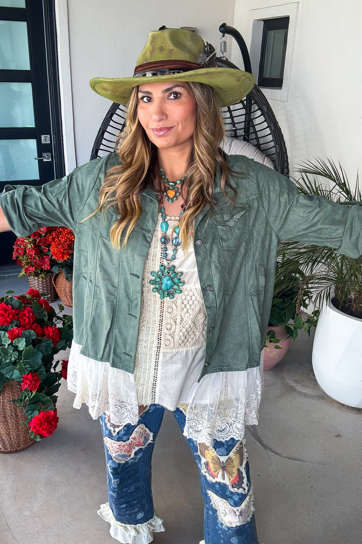 Sundance Suede Button Up - Olive