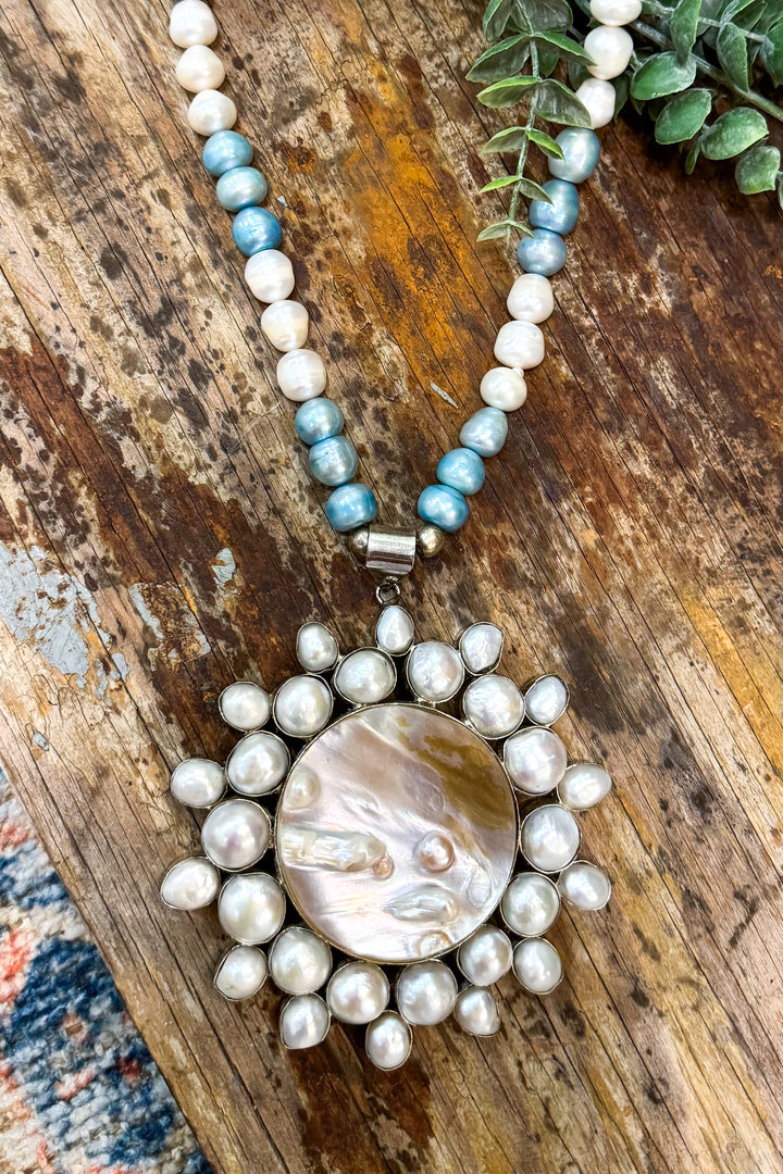 Ocean Blue Baroque Pearl and Freshwater Pearl Statement Necklace