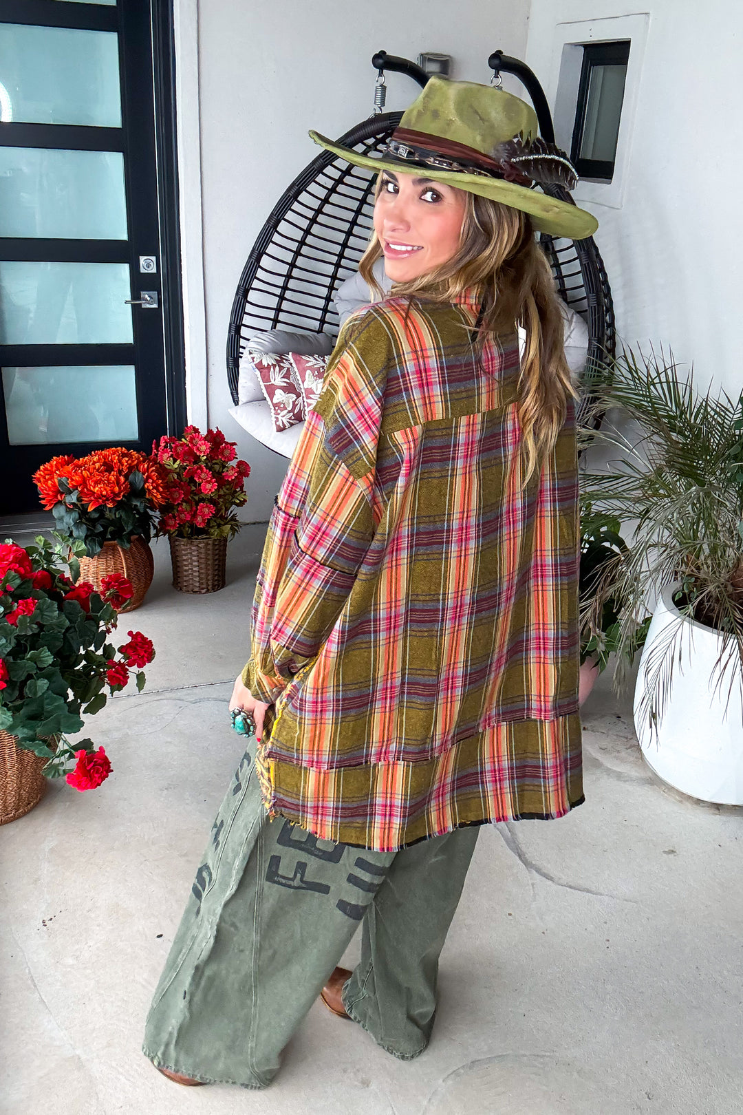 Golden Meadow Plaid  Tunic - Golden Kiwi