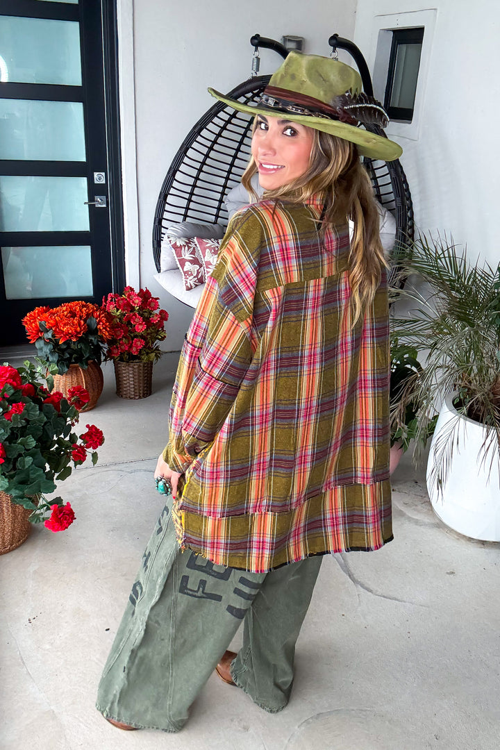 Golden Meadow Plaid  Tunic - Golden Kiwi