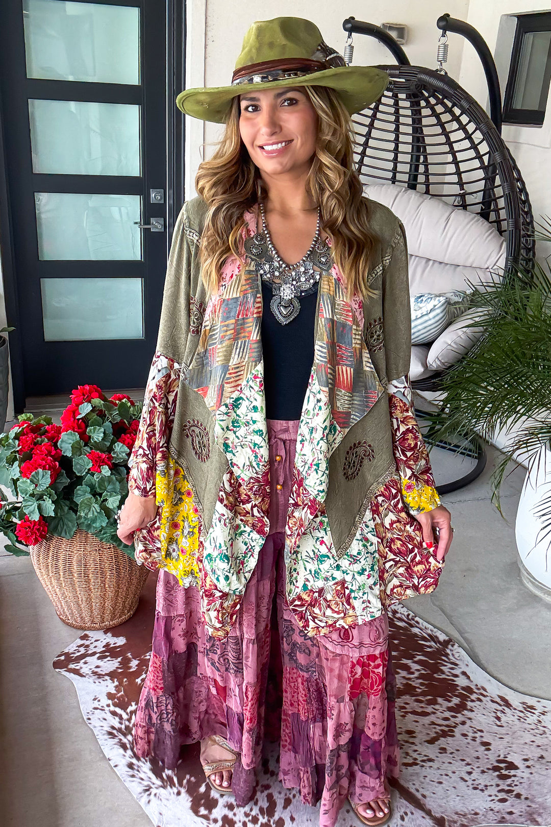 Boho Berry Elastic Waist Pants
