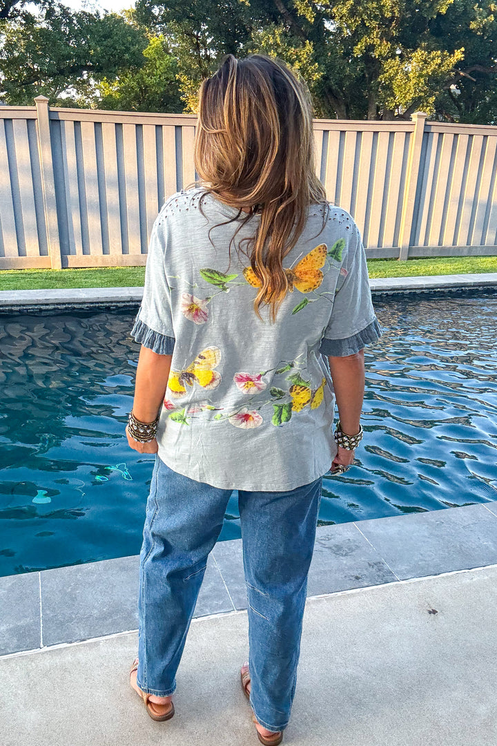 Wildflower Wings Oversized Top - 100% Cotton - Denim