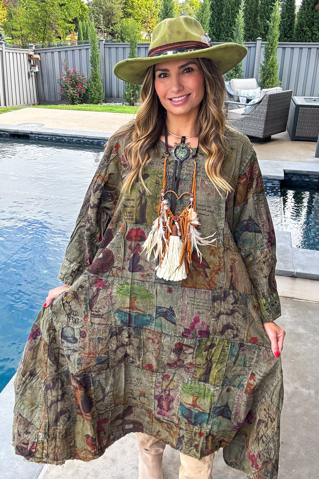 Patchwork Dream Dress - Olive Green