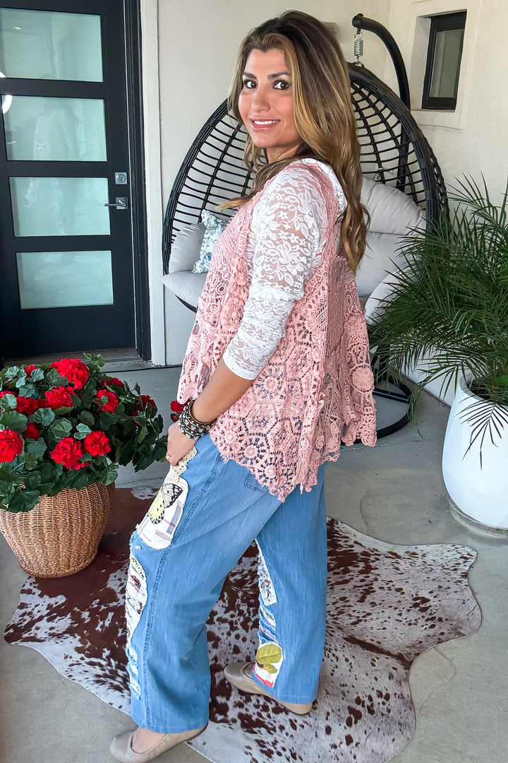 PRE ORDER: Whispering Details Lace Tank - 100% Cotton - Made in USA - Pink