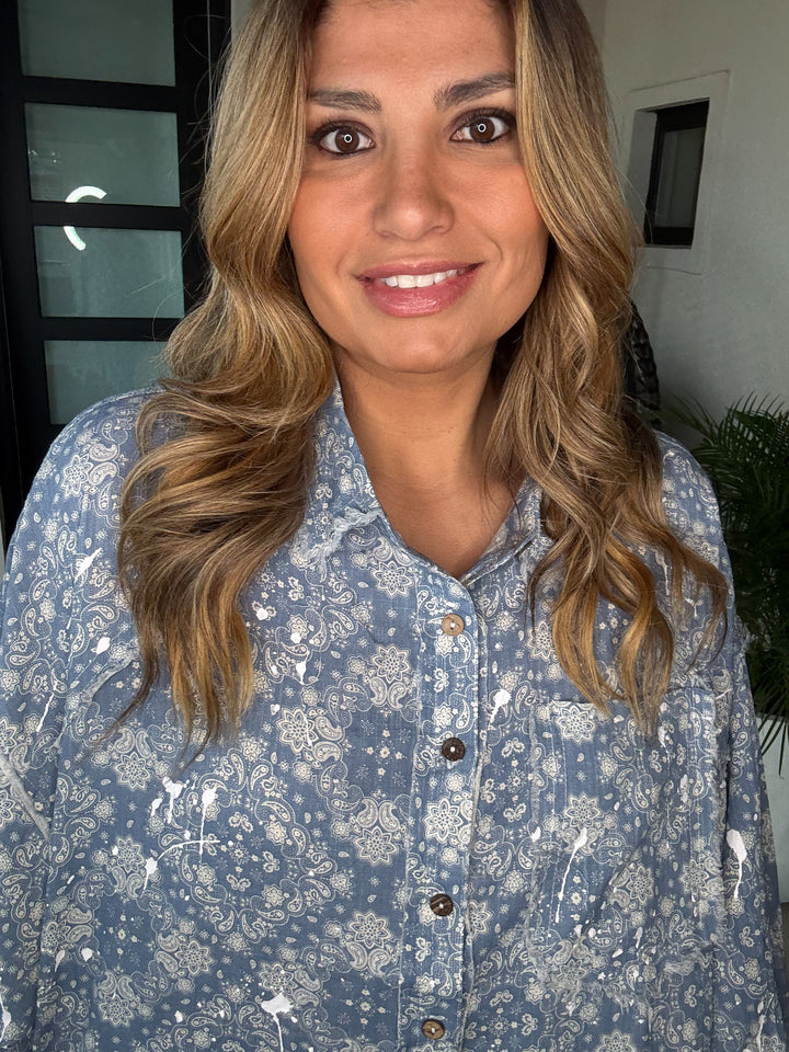 Paisley Chateau Button Down Top - Blue