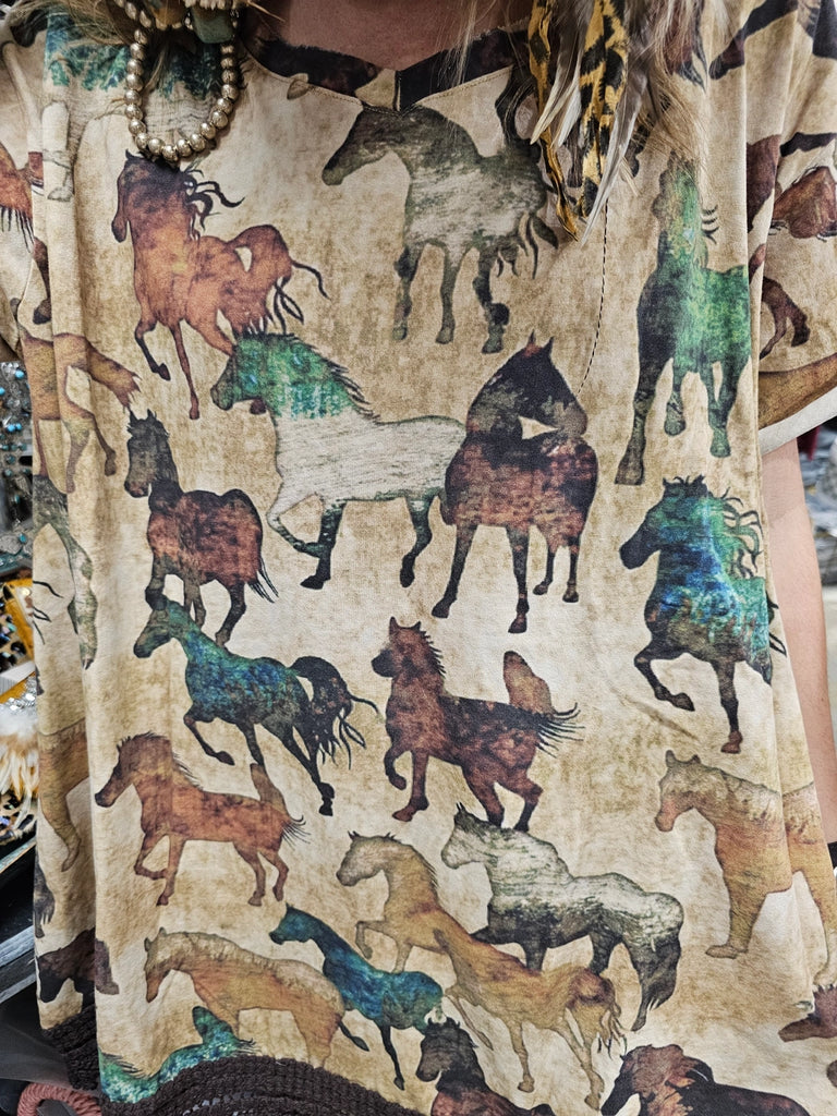 Wild Spirit Horse Print Cotton Linen Top – Made in USA