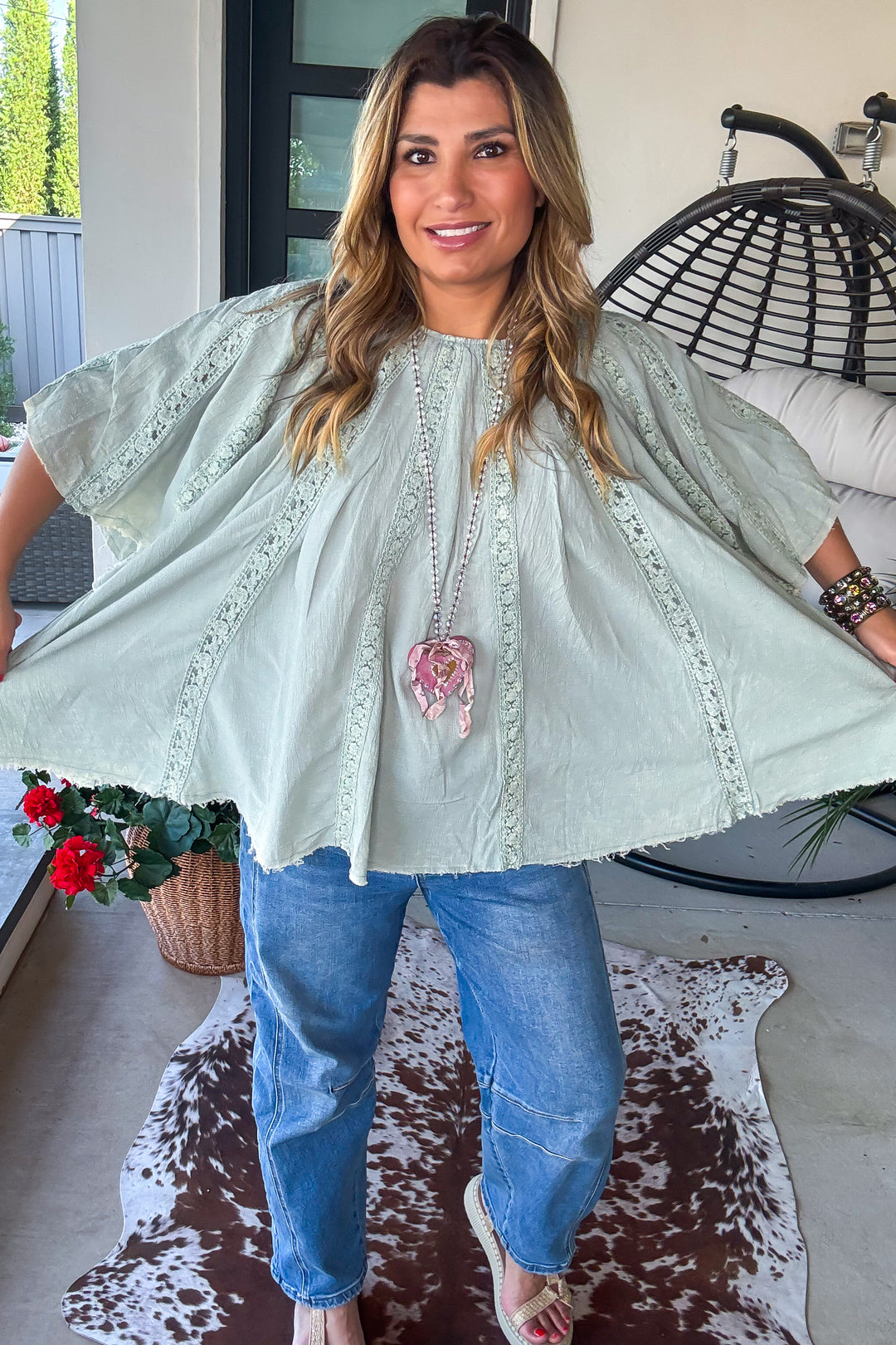 Riverstone Lace Tunic - 100% Cotton - Dusty Mint