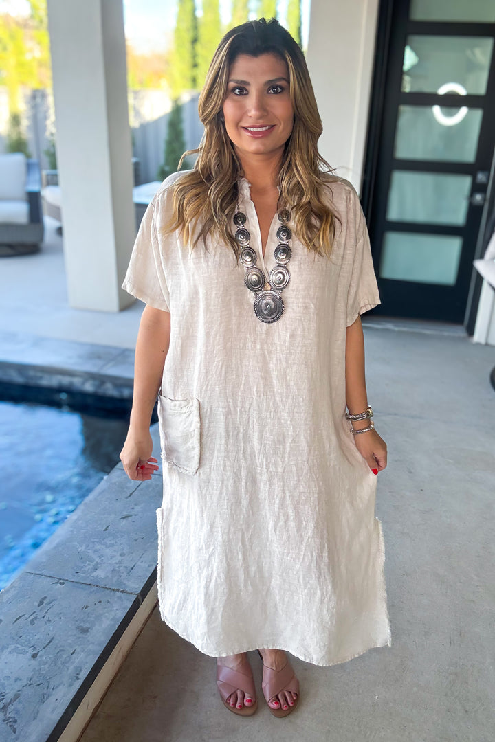 Impressively Attractive Oversized Dress - Made In Italy - 100% Linen