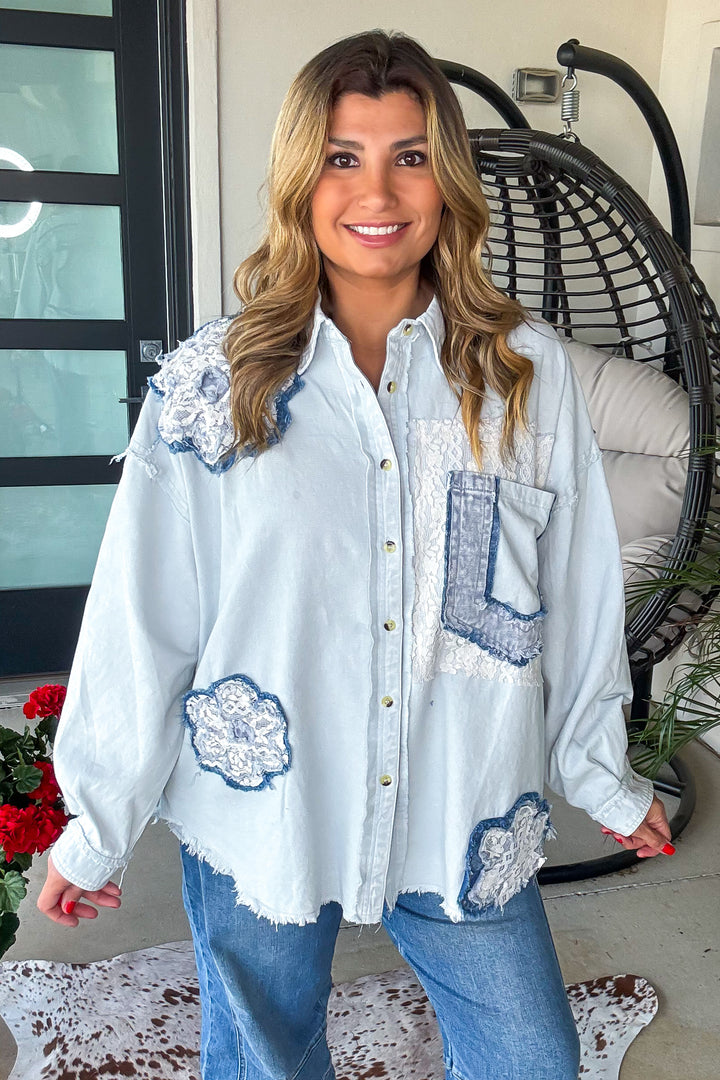 Faded Whispers Button Down Shirt - 100% Cotton - Denim 