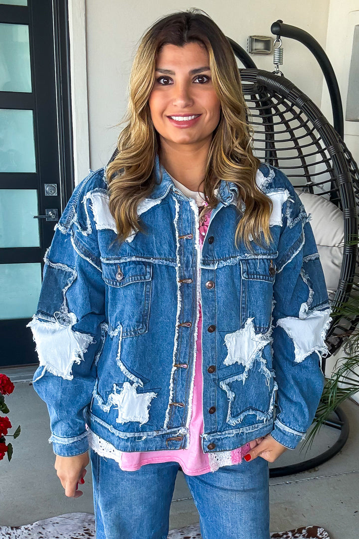Starlit Oversized Denim Jacket - Denim