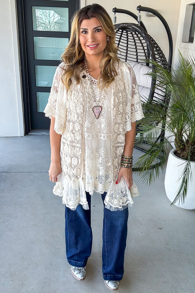 AHB EXCLUSIVE: Rusticana Cotton Crochet Vest - Beige - 100% COTTON