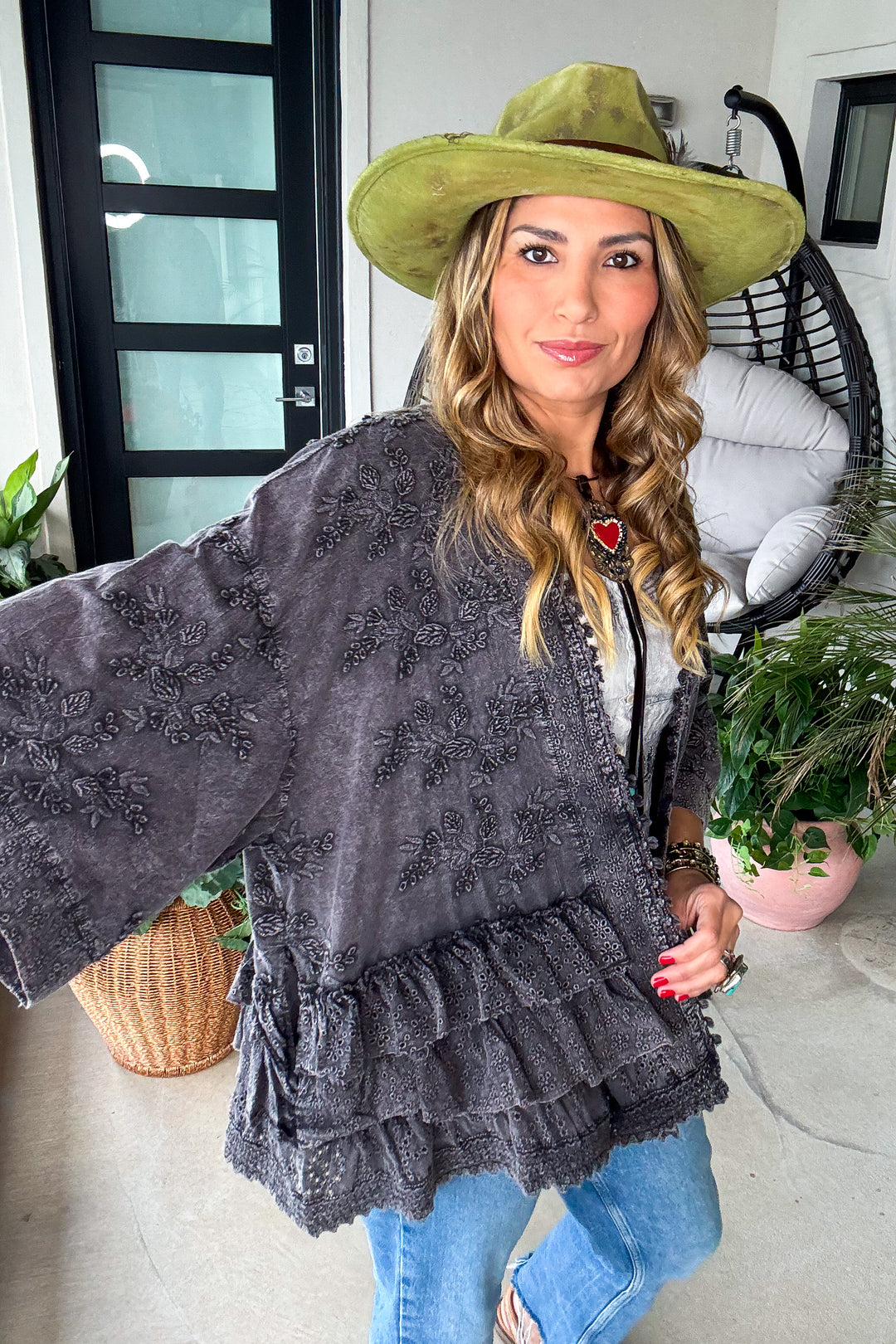 Darling Raven Eyelet Cardigan - 100% Cotton - Charcoal