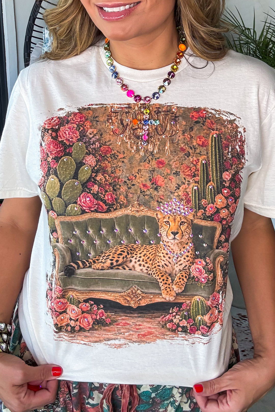 Majestic Cheetah Rhinestones Tee - 100% Cotton
