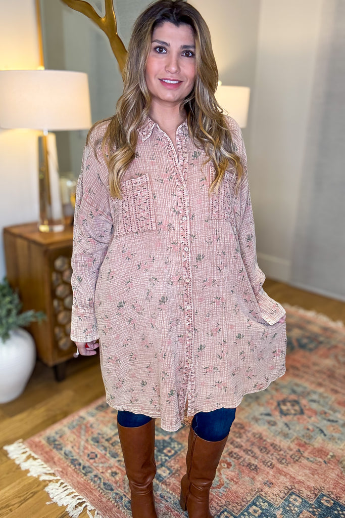 Atlantis Garden Oversized Dress - 100% Cotton - Mocha