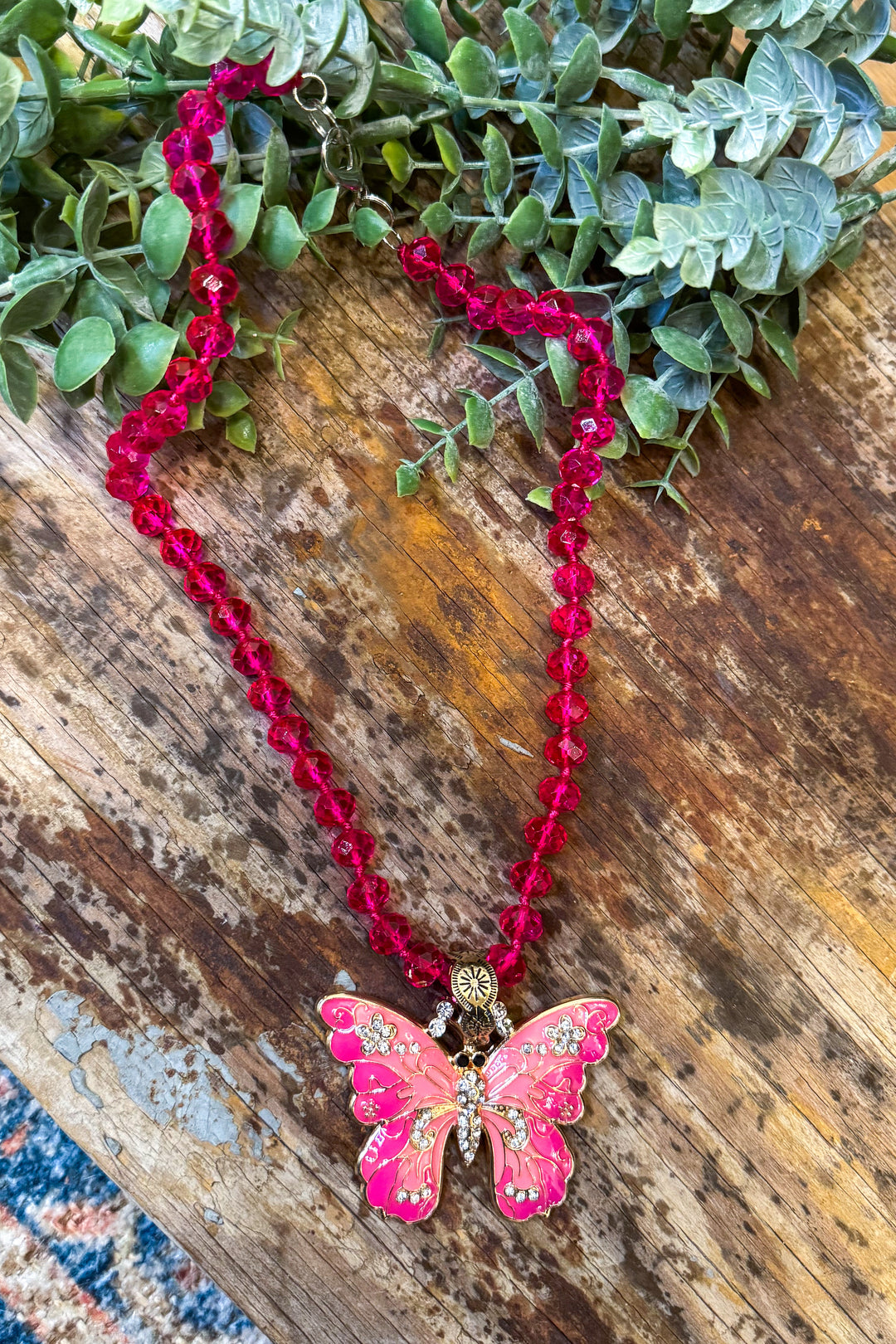 Pink Butterfly Necklace- Hot Pink
